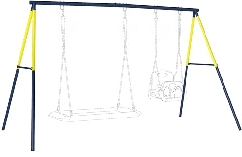 AIYAPLAY Struttura per Altalena da Giardino per Bambini, Struttura Altalena in Acciaio, Anti-UV, Impermeabile, Supporta 150kg, con 4 Ganci per Altalena a Nido, Altalena a U, Scala, 260x160x178 cm, Blu
