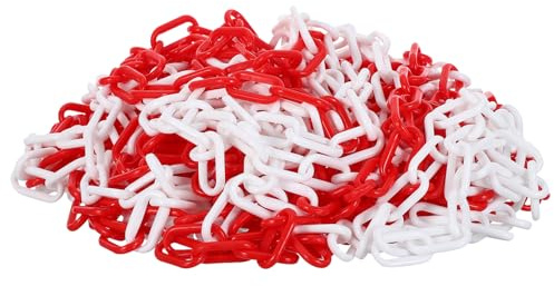 Luxshiny Cadena de Seguridad de Plástico Rojo y Blanco 6 Mm, 25 Metros, Barrera Portátil para Control de Multitudes y Estacionamientos, Cadena de Advertencia Resistente para Señalización