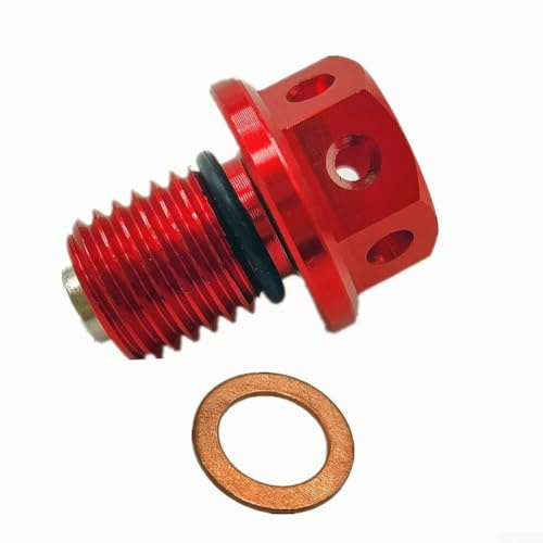 Vilgftyiet Perno de drenaje de aceite de motor 12mm X 1.5 con base magnética y construcción de aluminio aeroespacial para servicio (rojo)