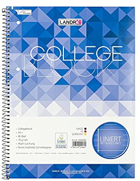 LANDRÉ 100050061 Collegeblockcollege DIN A4, liniert, 80 Blatt