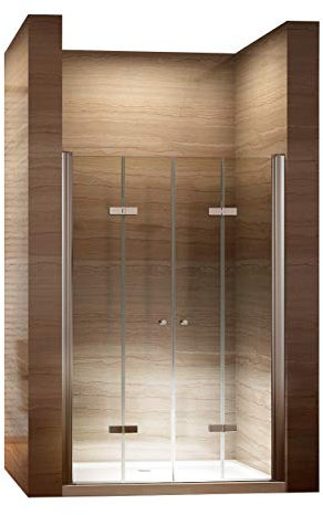 i-flair Doppelfalttür Verstellbereich von 72-76 cm Höhe: 195 cm Duschabtrennung aus 6 mm durchsichtigem ESG Sicherheitsglas mit Nanobeschichtung