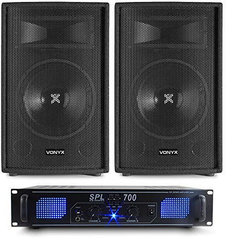 Vonyx SL10 DJ Speaker System with Amplifier & Cables - Complete 500W Passive PA Sound Kit for Parties, Events & Mobile DJs (2x 10 Speakers)