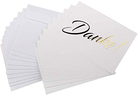 codiarts. 10 Dankeskarten + 10 Umschläge weiß, Danke als goldene glänzende Heißprägung, Danke sagen, Hochzeit, Geburt, Firmung, Geburtstag, Jubiläum (Karte A6 einfach)