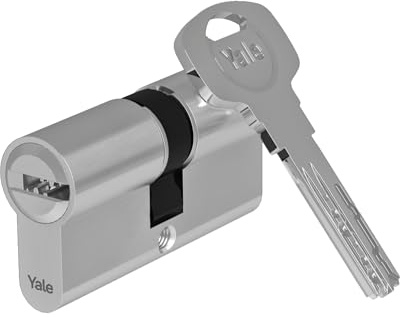 Yale Europrofil Zylinder 2000 PLUS Serie Zylinder mit Not- und Gefahrenfunktion 30/30K mm Nickel matt mit 5 Schlüsseln für Haustüren abschließbar auch bei steckendem Schlüssel