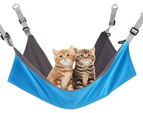 RivenAn Hanging Cat Hammock, Pet Hammock for Cage, Adjustable Cat Bed Two Sides Comfortable/Waterproof Resting Sleepy Pad for Cats Small Dogs Rabbits or Other Small Animals (Blue)