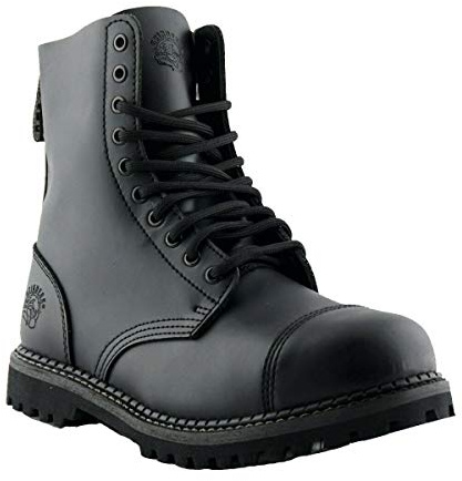Grinders Stag CS Unisex svart läder 10 ögon hål stålhätta säkerhet militär punk stövlar 6, Svart, 39 EU