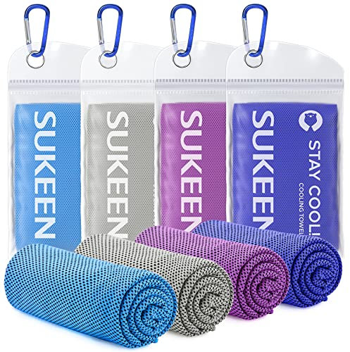 Sukeen Paquete de 4 Toallas de Refrigeración (40 x 12 Pulgadas), de Hielo, Suave y Transpirable, Microfibra para Yoga, Deportes, Correr, Gimnasio, Entrenamiento, Camping