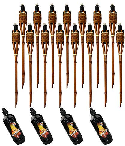Moritz 15 x bambufacklor fackla Deluxe 90 cm mörkbrun 4 x 1 000 ml lampolja trädgårdsfackla oljefackla trädgårdsdekoration oljelampa gångljus