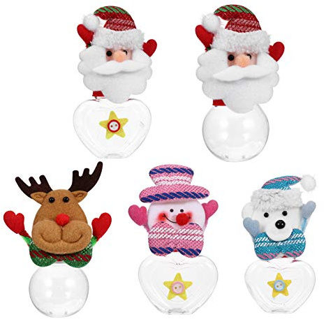 Tomaibaby 5pcs Christmas Cookie Box Candy Jar Candy Storage Containers Christmas Biscuits Tin Can Santa Pattern for Xmas New Year Party Favors Bag Stocking Fillers