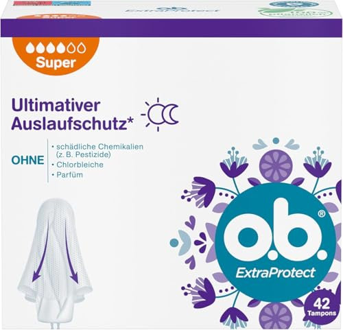 o.b. ExtraProtect Super, Tampons für starke Tage mit Dynamic Fit Technologie und extra Schutzflügeln, für ultimativen Auslaufschutz* (1 x 42 Stück)