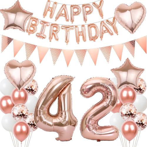 Luftballons 42 Geburtstags deko Frau set, Folienballon 42 jahre Geburtstag Deko RoseGold ballons 42 jahre Geburtstag deko Frau,Geburtstagsdeko 42. geburtstag deko 42 Frauen (number 42)