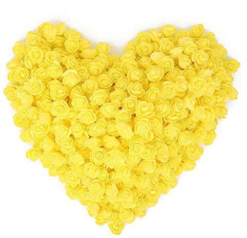 INSUNSIX 500pcs Mini Foam Rose Heads, Yellow Artificial Rose Foam Fake Flower Bulk for DIY Crafts Wedding Bouquets Baby Shower Centerpieces Floral Arrangements Party Tables Home Decorations(Yellow)