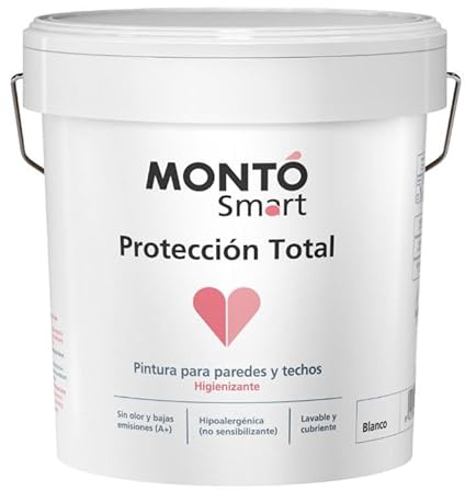 MONTÓ Pintura Interior Smart Protección Total | Blanca, Lavable y Sin Olor | Antibacteriana con Iones de Plata | Ideal para Personas Alérgicas o Sensibles (Blanco 10L)