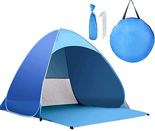 Pop Up Strandzelt - für 3-4 Personen UPF 50+ UV Sonnenschutz Strandschatten Pop Up Sonnenschutz mit Tragetasche und Zeltheringen für Strand, Park, Camping (X-Large)