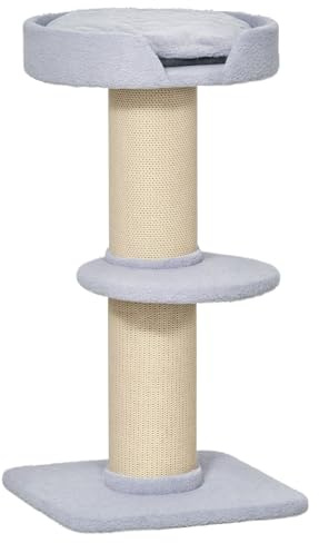 PawHut Kratzbaum Sisalstämme für mittelgroße Katzen 91 cm Hellblau | Plattform, Kissen, Mehrstöckiger Katzenkratzbaum, Kletterbaum