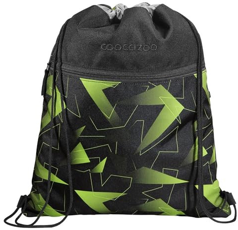 coocazoo Turnbeutel „Lime Flash”, schwarz-grün, mit Reißverschlussfach und Kordelzug, reflektierende Elemente, Schlaufen zur Befestigung am Schulrucksack, 10 Liter, ab der 3. Klasse