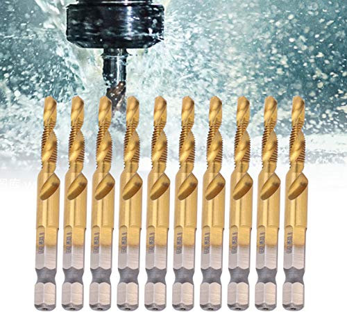 10 Stück Holzbohrer Steinbohrer Set Kombi-Bohrer-Gewindebohrer-Set, HSS Wood Drill Holzspalter 4,2 Sechskant-Vierkantschaft Ti-beschichteter Verbundwerkstoff M5-Schraubgewinde-Hardware Handwerkzeuge