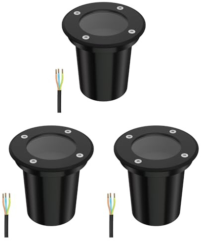 ledscom.de 3 pièces luminaire encastré de sol BOLI pour l'extérieur, IP67, noir, rond, 108mm Ø, 1x GU10 max. 15W