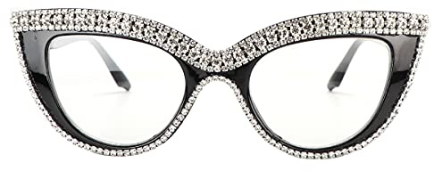 FUPRECIOUS Katzenaugen-Lesebrille mit funkelnden Strasssteinen, Lesestärke und Blaulichtfilter - Stylische Lesebrillen mit Blaulichtblockierung
