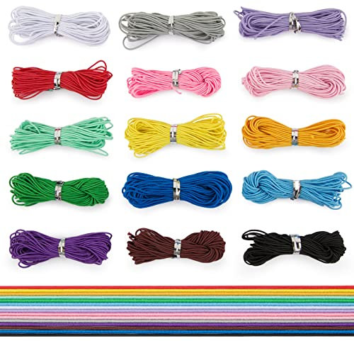 15 Farben x 1mm x 5m Elastische Schnur Kordel 1mm Elastischer Faden Bunt Gummikordel Perlenschnur Gummiband für Halskette Armband Masken Herstellung DIY Handwerk Basteln