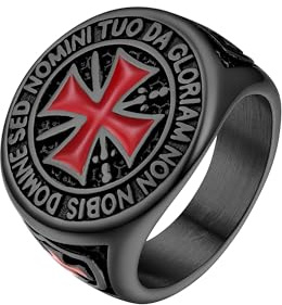PROSTEEL Herren Kreuzritter Ring Schwarz Größe 62 Tempelritter Siegelring Statement Ring Punk Stil Finger Ring Modeschmuck Accessoire
