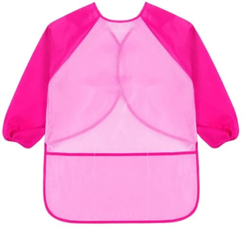 KIMMAX Delantal para manualidades para niños, delantal de pintura con mangas para niños de 7 a 12 años, para escuela, arte, pintura, cocina, rosa (L, 125-145 cm)