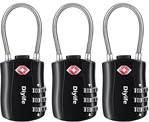 TSA Gepäckschlösser, [3 Stück] Diyife 3-stelliges Sicherheitsschloss, Kombinationsschlösser, Codeschloss für Reisekoffer Gepäcktasche Etui etc. (Schwarz) | 3 Stellig, TSA Vorhängeschloss Kabelschloss, Kombinationsschlösser, Sicherheit für Koffer, Gepäck, Tasche