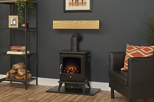 Adam Oak Beam, Hearth & Stove Pipe with Electric Aviemore Stove in Black
