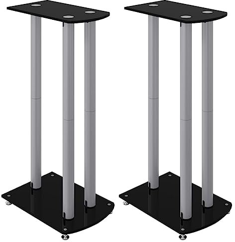 vidaXL Lautsprecher Ständer 2 STK., Boxenständer Bodenständer mit 3 Säulen, Lautsprecher Halterung mit rutschfesten Füßen, Schwarz Silbern Hartglas
