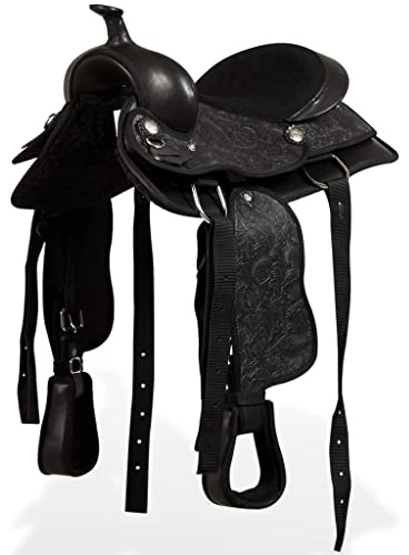 INLIFE Western-Sattel, Halfter & Brustblatt Echtleder 13 Schwarz,6.52kg,91356