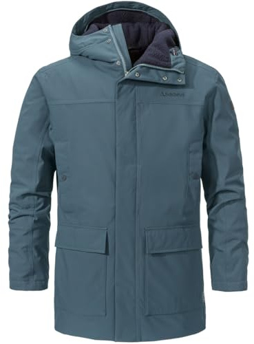 Schöffel Herren Ins. Parka Rotterdam M, wind- und wasserdichter Herren Parka mit Teddyfutter, Wintermantel mit 4-Wege-Stretch und Kopfhörerausgang