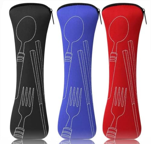 Bestecktasche für Unterwegs, 3 stück Tragbare neopren picknick Bestecktaschen Geschirr Camping leer kinder Schule waschbar Besteck to go,Bestecktasche, Tragbare Bestecktaschen