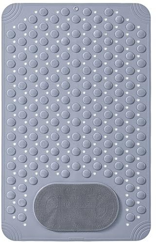 Shower Mat Non Slip Anti Mould | 70x36cm Non Slip Bath Mats for Inside Bath, Strong Suction Cups & Comfort Foot Massage Area Soft Touch Bath Mats for Bathroom, Shower, Bathtub, Kitchen Mat (Grey)