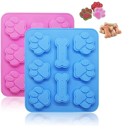 2 Moldes de Silicona Para Tartas, Molde de Silicona para Hornear con Forma de pata de Perro y Hueso, Fácil de Desmoldar, Molde de Silicona para Hornear para Chocolate, Caramelo, Gelatina