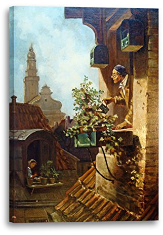 Printed Paintings Leinwandbild (30x40cm) Carl Spitzweg: Im Dachstübchen, Leinwand auf Keilrahmen gespannt und fertig zum Aufhängen, hochwertiger Kunstdruck aus deutscher Produktion