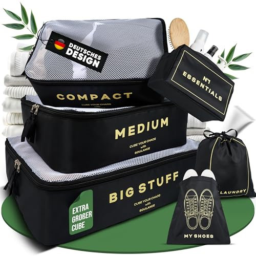 SOULANCE Packing Cubes [aus recyceltem Plastik] 6-teiliges Set,Koffer Organizer Set,Packwürfel,Rucksack Organizer,Backpack Organizer,Reise,Travel Essentials