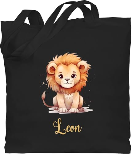 Geschenk mit Namen personalisiert by Shirtracer - Baumwolltasche - Süßer Löwe mit Name personalisiert I Löwen Geschenk I Zootiere I König der Tiere I Leu