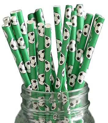 SHARRLA Paper Straws 25pcs, Biodegradable Recyclable Drinking Straws for Wedding | Birthday Party Straws for Cocktail, Holiday, Coffee, Soda, Baby Shower Suppliers (Green with Football)