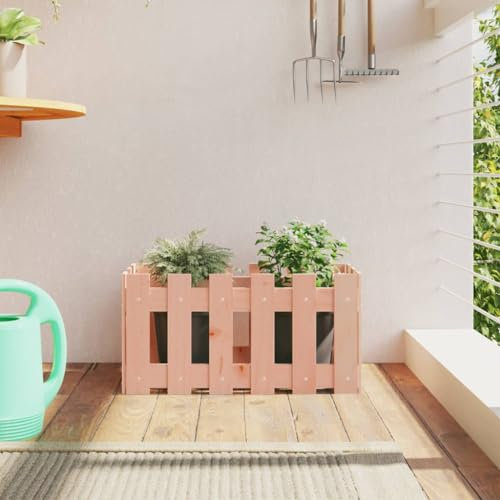 Homgoday Hochbeet Pflanzkübel Pflanzkasten Lattenzaun-Design Frühbeet Gemüsebeet Blumenkasten Balkonkasten Pflanzbeet für Garten Terrasse Lattenzaun-Design 60x30x30 cm Massivholz Douglasie