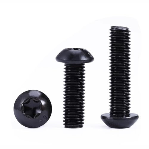 FandWay Linsenkopfschraube mit Torx (ISR/TX) nach Norm ISO 7380,Maschinenschrauben M4x8/12/16/20/25mm Schwarz Klasse- 10.9 Kohlenstoffstahl Rund-kopf Gewindeschrauben Set mit 1 T20 Key (25 Je Größe)