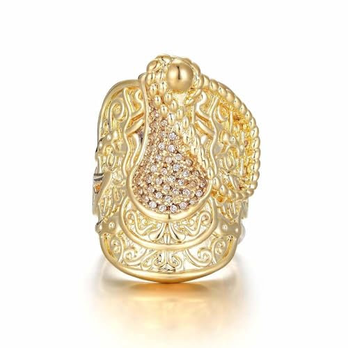 Exquisite Gold Elegance - Premium Heavy XXXL Saddle Ring - 42g Weight, Sparkling Stones & Multiple Sizes (Z)- Unleash Your Opulence with Luxury and Impeccable Craftsmanship - Bling King London