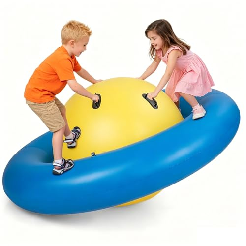Maxmass 88 Inflatable Dome Rocker Bouncer, Giant Inflatable Rocking Ball with 6 Handles, Indoor Outdoor Blow Up Bouncer Ball Seesaw Toy for 5+Years Old Boys Girls, Max Weight 113kg (Yellow + Blue)