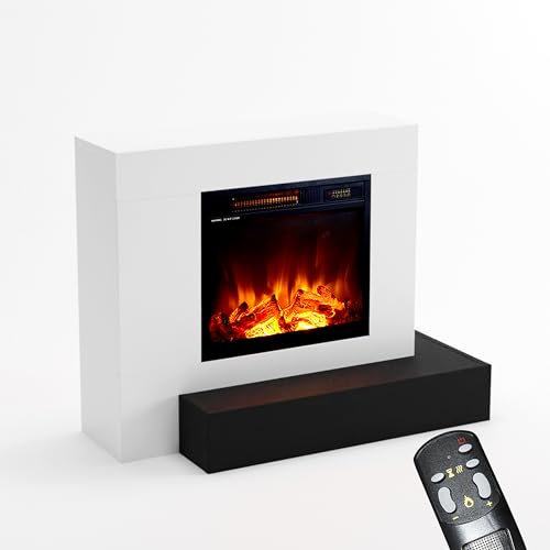 KAMINLICHT Elektrokamin Standkamin mit Heizung und Kaminfeuer - elektrischer Kamin mit LED-Licht, Heizlüfter, Holz-Deko & Fernbedienung, max. 1500 W - 93x75x41 cm, Weiß