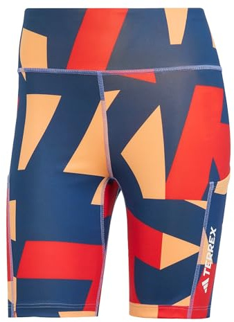 adidas Donna Terrex Multi 8inch Printed Tight Shorts, Semi Impact Orange/Pure Ruby/Pure Ruby/Semi Cobalt Blue, M