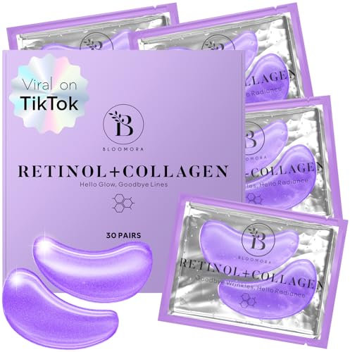 BLOOMORA Patch Occhi al Retinolo e Collagene (30 paia) – Maschera Contorno Occhi con Niacinamide e Acido Ialuronico – Patch Occhiaie e Borse, Eye Mask Anti-Età