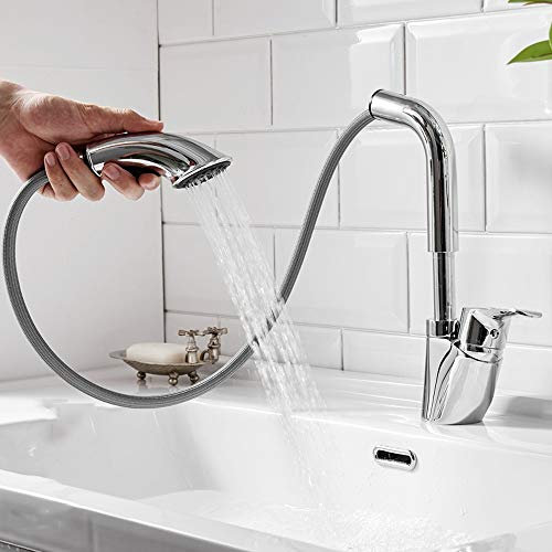 Armaturen, alle Bronze Badezimmer Ausziehbarer Wasserhahn, Waschbecken Kaltwärme Wasserhahn Waschbecken Handwaschbecken Wasserhahn Hebbar Shampoocopic/Silber/A