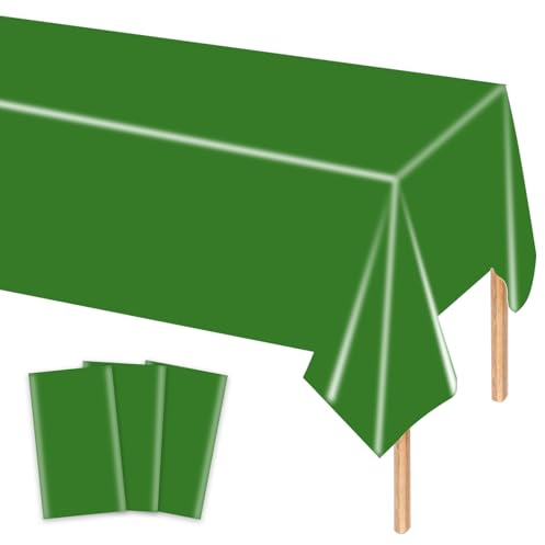 MORAINJAY 3 Stück Grüne Plastik Tischdecken, 137x274 cm Rechteckige Geburtstag Tischdecke für Party, Feier und Festliche Anlässe, Einweg Tischdecke, Tischdeko, Party Dekoration