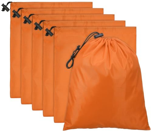 PATIKIL Travel Storage Bags with Toggle 6 x 8 Inch, 6 Pack Waterproof 210D Polyester Drawstring Bag Stuff Sack Cinch Bag for Gym Traveling Hiking Yoga Shoes Organizer, Orange