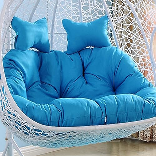 Fauteuil œuf suspendu avec appuie-tête réglable et coussin lavable épais double balancelle pour chaises d'extérieur 2 places Bleu