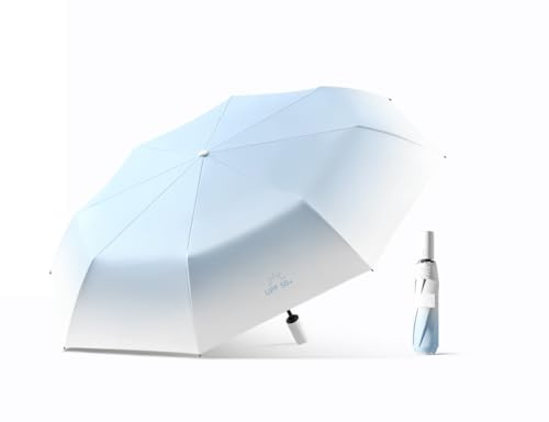 erised's bifrost Paraguas compacto portátil plegable de viaje de color degradado, cierre automático, protección UV, 8 varillas, ligero, sol, lluvia, bolso pequeño, para mujeres y niños, azul celeste,